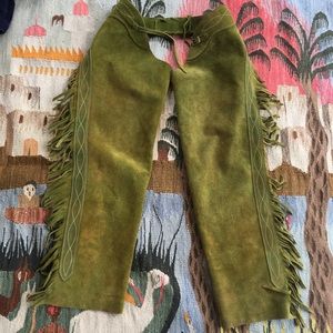 Authentic Vintage Lime Green Suede Fringe Chaps